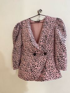 Chic Pink Leopard Print Blazer
