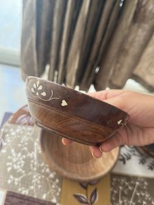 Set of 3- Wooden Bowl with Floral Inlay Spoon
