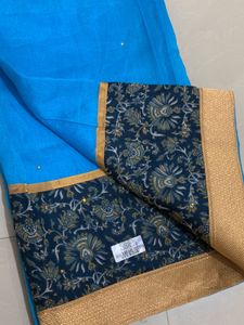 Beautiful Blue Saree with Golden Border