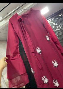 Maroon Embroidered Kurta