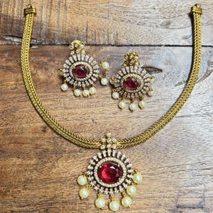 Stunning Red Stone & Pearl Jewelry Set