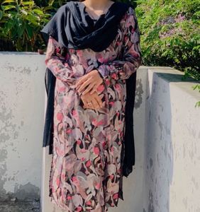 Sheer Black Dupatta with Floral Print