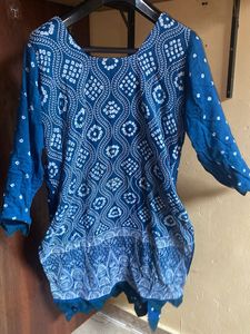 Blue Ethnic Dupatta with White Print