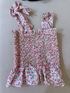 Women’s Pink Floral Smocked Peplum Top