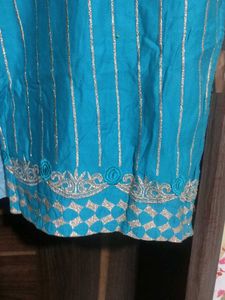 Teal Kurta Set with Silver Stripes