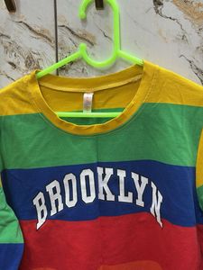 Vibrant Rainbow Striped Brooklyn T-Shirt
