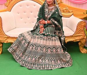Stunning Emerald Green Embroidered Lehenga Choli
