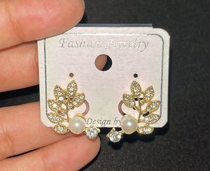 Sparkling Leaf Pearl Stud Earrings