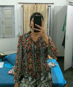 Floral Print Sheer Button-Up Top