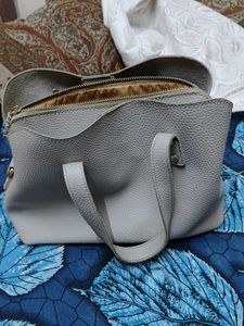 Stylish Grey Faux Leather Handbag
