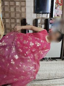 Vibrant Pink Floral pure organza Dupatta