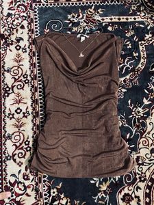Brown Cowl Neck Draped Top