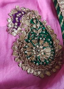 hand embroidered gota work pink georgette suit