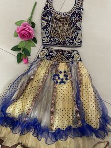 Embellished Blue &amp; Yellow Lehenga Set