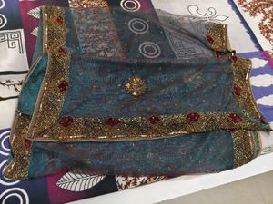 Embellished Teal Net Dupatta