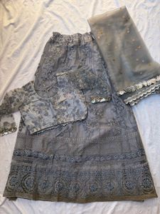 Elegant Grey Embroidered Lehenga Choli Set