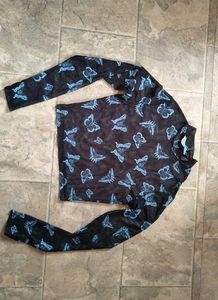 Black Butterfly Mesh Long Sleeve Top