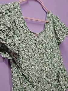 White And Green Floral Top