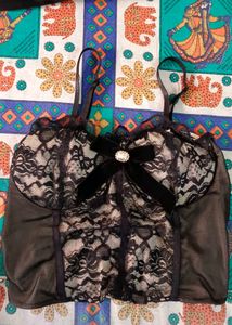 Elegant Black Lace Bow Corset-Style Top