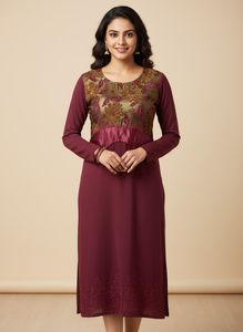 Maroon Embroidered Kurta