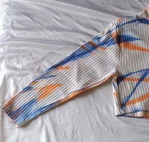 Ribbed Tie-Dye Long Sleeve Top
