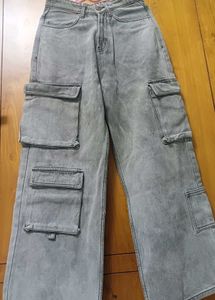 NEWME Grey Cargo Wide leg Jeans