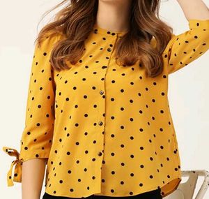 Yellow Polka Dot Tie-Sleeve Top