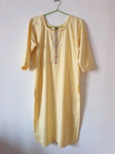 Lemon Yellow Kurti with Embroidery