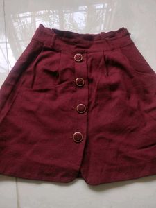 Stylish Maroon Skirt with Button Detail