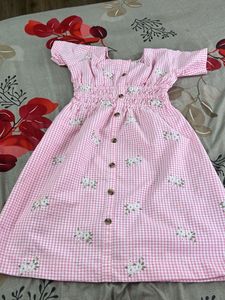 Pink Gingham Embroidered Dress