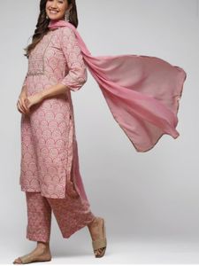BIBA Women Cotton Blend Straight Kurta Palazzo