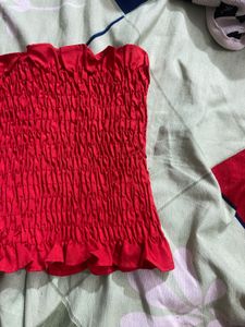 Smocked Red Cropped Top