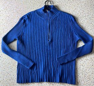 Blue Ribbed Zip Sweater
