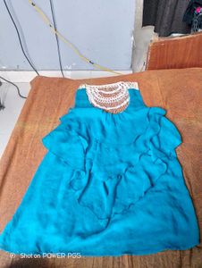 Vibrant Blue Tiered Crochet Neck Dress