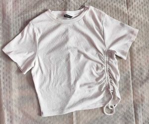 Grey Ruched Drawstring T-Shirt size-M