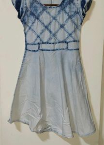 Light Blue Denim Look Fit & Flare Dress | Casual W