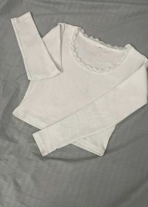 White Lace Trim Long Sleeve Top