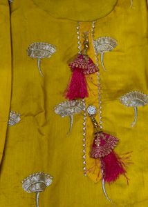 Yellow Kurta Set with garara &amp; Pink Dupatta