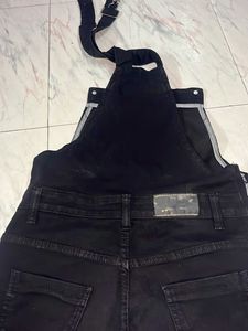 Black Patch Denim Overalls