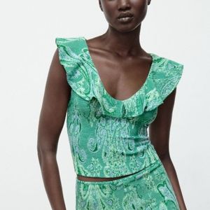 Zara Boho Ruffle Paisley Print Top