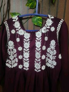 Maroon Kurta with White Embroidery