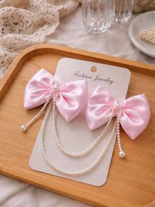 Pink Bow Pearl Hair Clips