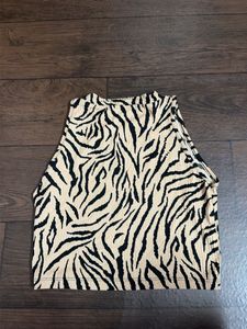 Zebra Print Ribbed Mock Neck Tank Top