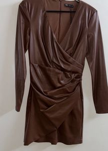 Brown Faux Leather bodycon dress