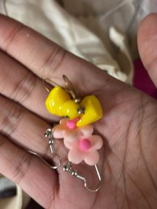 Cute Yellow & Pink Flower Earrings