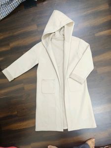 White Over Coat With Hoddie