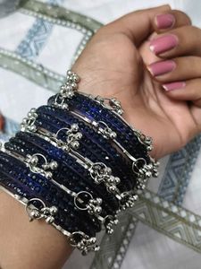 Elegant Blue Beaded Bangles Set