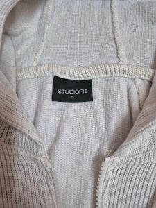 westside white ribbed knit zip hoodie ♡‧₊˚*