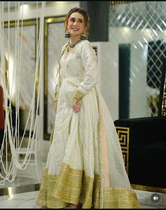 Elegant White Kurta Set with Gold Embroidery