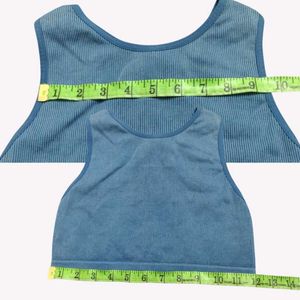 Blue Ribbed Sports Bra